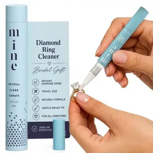 Portable Jewelry Cleaner Pen for Engagement Rings & Jewelry - Crystal Clear Carats by The Mine Company 0.7 FL OZ 2 ML On-The-Go Ring Cleaning Solution with Soft Bristles for Sparkling Diamonds