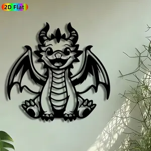 1pc Cute Baby Dragon Metal Wall Art, Smiling Dragon Statue Mural, Intricate Craftsmanship, Perfect for Chinese New Year, Childrens Birthday Decor, Perfect for Kids Room Living Room Bedroom Decor, Ideal Gift for Fantasy Decor Enthusiasts.