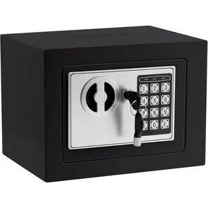 Small  Safe Box With Digital Keypad &  - 9.05 x 6.7 x 6.7 Inches Wall Safe 0.23Cuft Mini  Box for  Home Office Hotel Rooms Business   (Black)