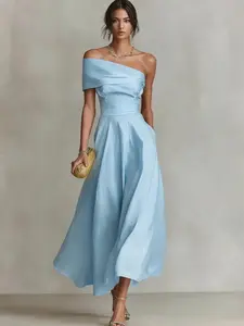 Elegant Women's Dress, Pure Color Waist-Cinch Asymmetrical Shoulder Neck Backless, New Arrival 2026, Cross-Border Fashion, Formal Wear