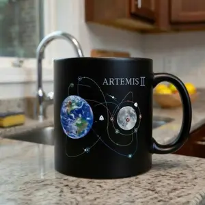 Artemis II Moon Mission Retro Rocket Ceramic Mug, Space Lover Coffee Cup