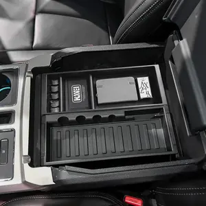 Center Console Organizer Compatible with  F150 2015-2020, 2017-2022 F250 F350 F450, 2018-2024 Expedition Accessories, Insert Tray Armrest Storage Box, Full Console w/Bucket Seats ONLY, Black