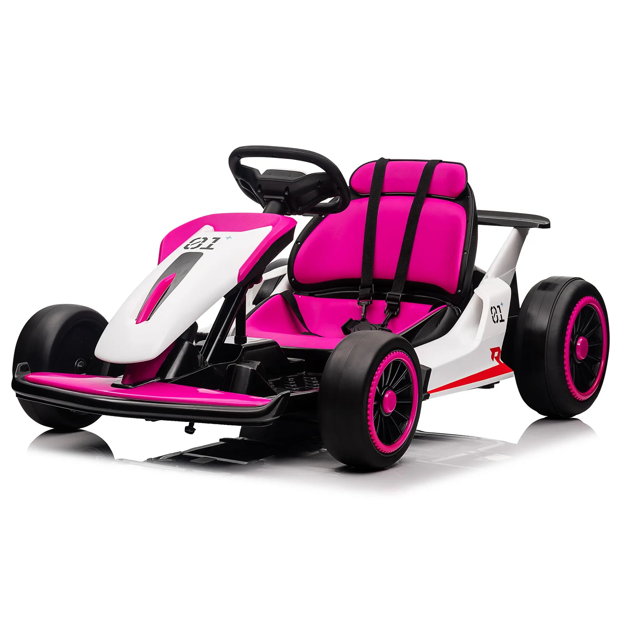 【Christmas Gift】Pink 24V Kids' Electric Drift Go Kart (Ages 6-12) - Dual 200W Motors, 8.1 MPH, Adjustable Seat, Adjustable Seat Belt, LED Lights, Music, USB/FM Radio, Steel Frame, Polypropylene Body, Inflation Free PP Foam Tires, Sports, Safety, Outdoor,,