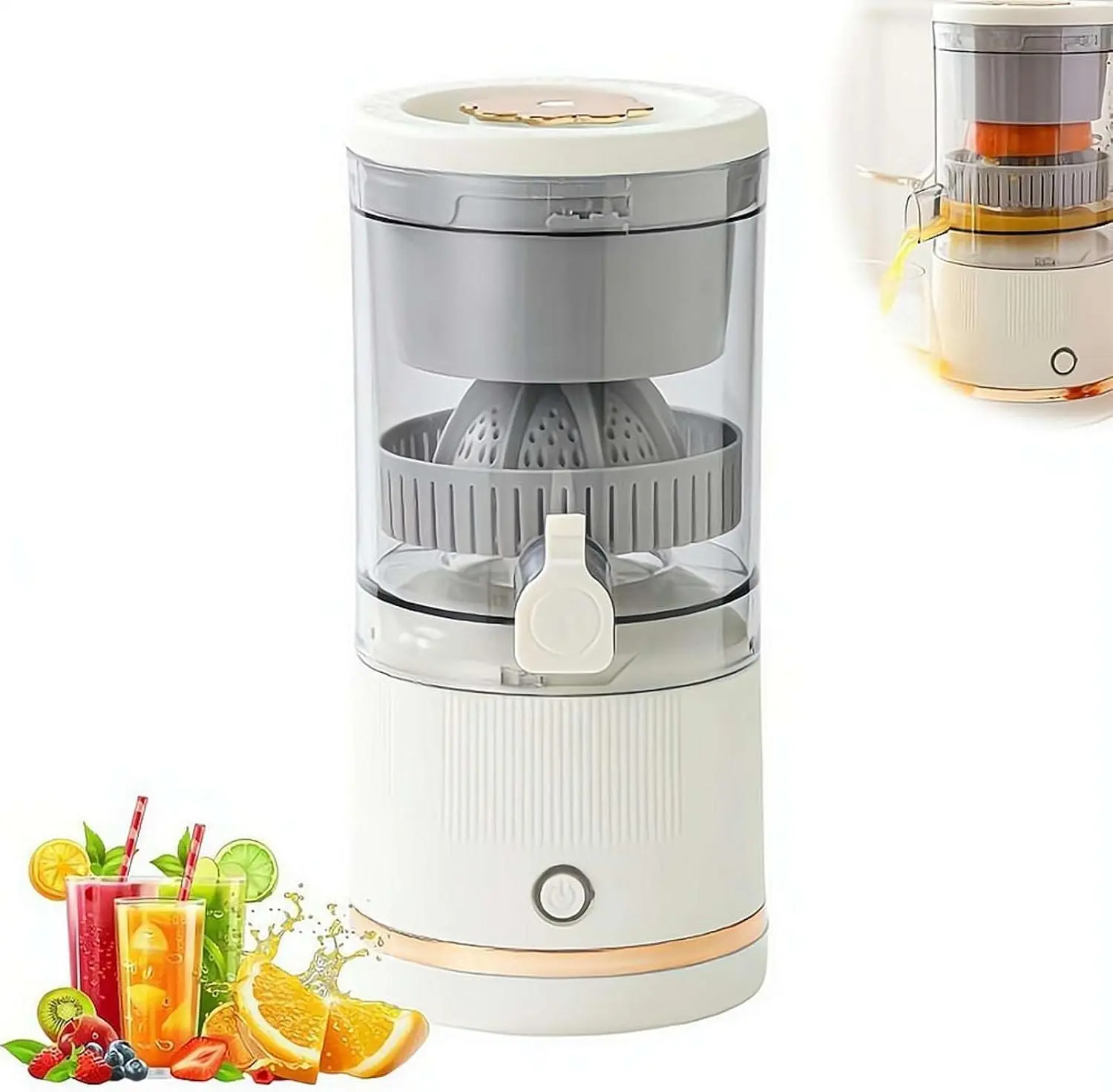 Electric Citrus Juicer, Portable Kitchen Gadget for making Orange Juice, One-Touch Cordless Juice Squeezer for Lemon, Lime & Citrus Fruits, Compact Travel Juicer for Home, Office & Camping