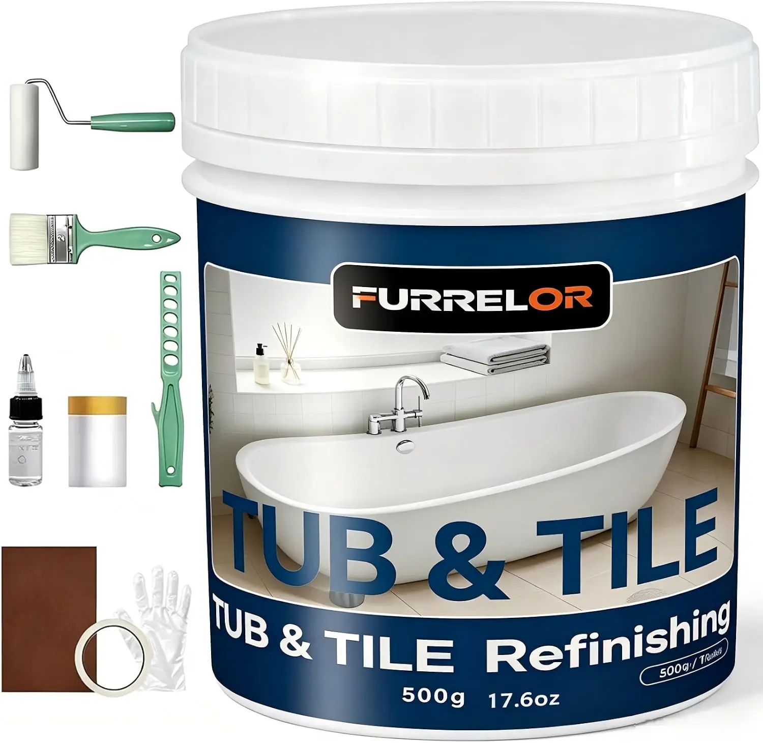 Tub and Tile Paint,17.6oz/500g, Bathtub Refinishing Kit &10pcs Tools,Semi-Gloss,Tile Paint Kit Shower Bathtub Paint Water Based & Low Odor,Easy to Use Sink for Bathroom Kitchen,25-30sq.ft