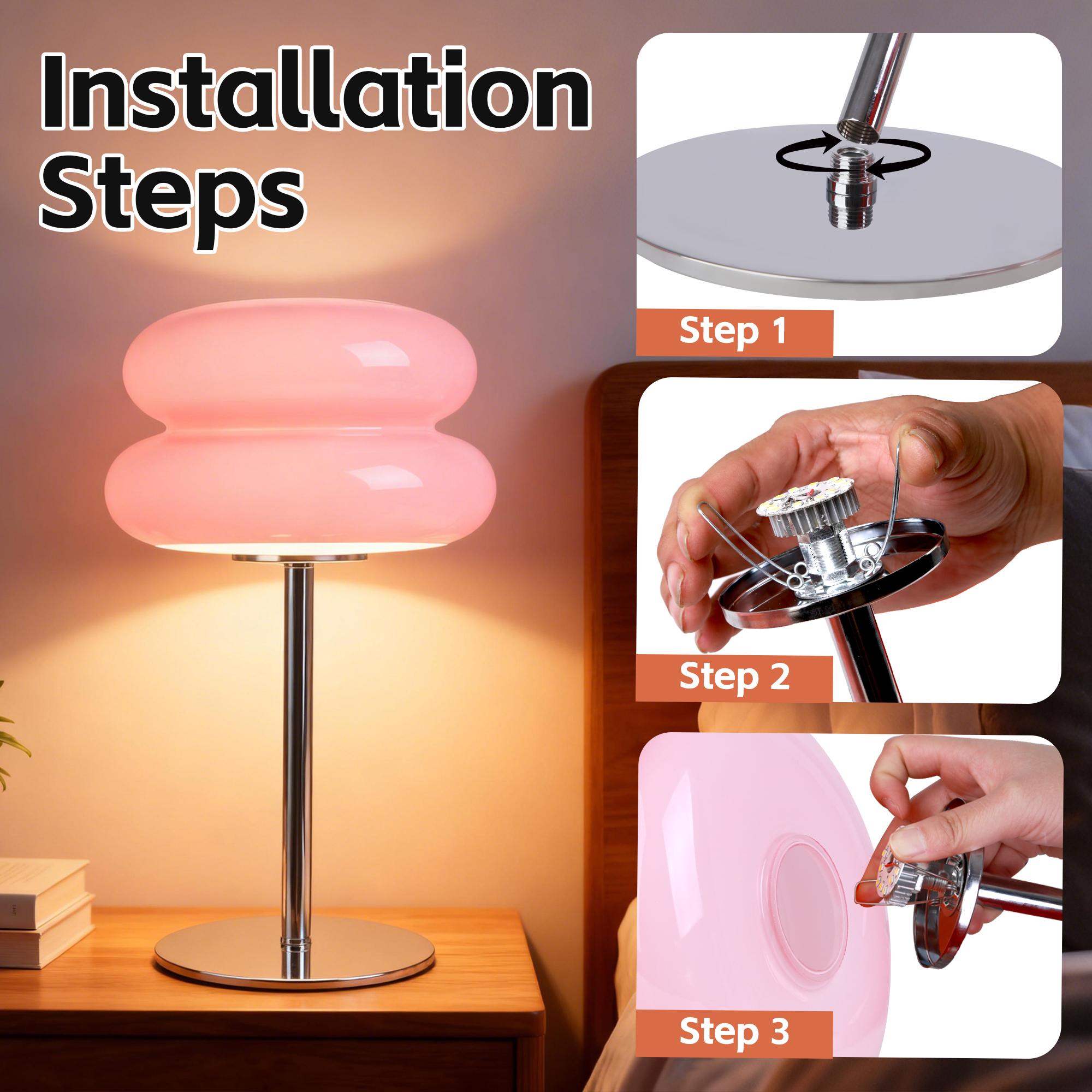 Table Lamp for Bedroom,Mid Century Modern Lamp for Nightstand, Dimmable Retro Egg Tart Bedside Small Lamps,Unique Home Mushroom Decor Aesthetic Cute Table Lamps nightstand lamp (Pink)