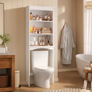 Gizoon Over The Toilet Storage Cabinet Over Toilet Bathroom Organizer Bathroom Storage Cabinet with Adjustable Shelf Anti-Tip Device Freestanding Space Saver Over The Toilet Shelf White