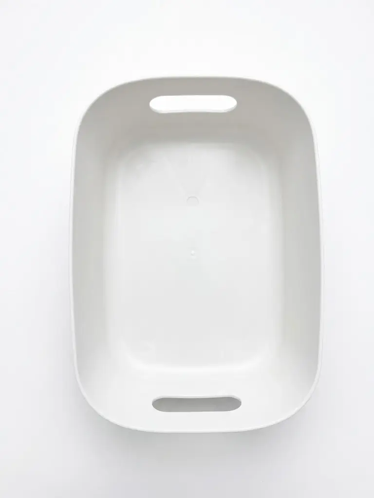 Plastic Storage Bins with Built-in Handles, Minimalist White Organizer Basket for Closet, Pantry, Bathroom, Vanity & Desktop Organization