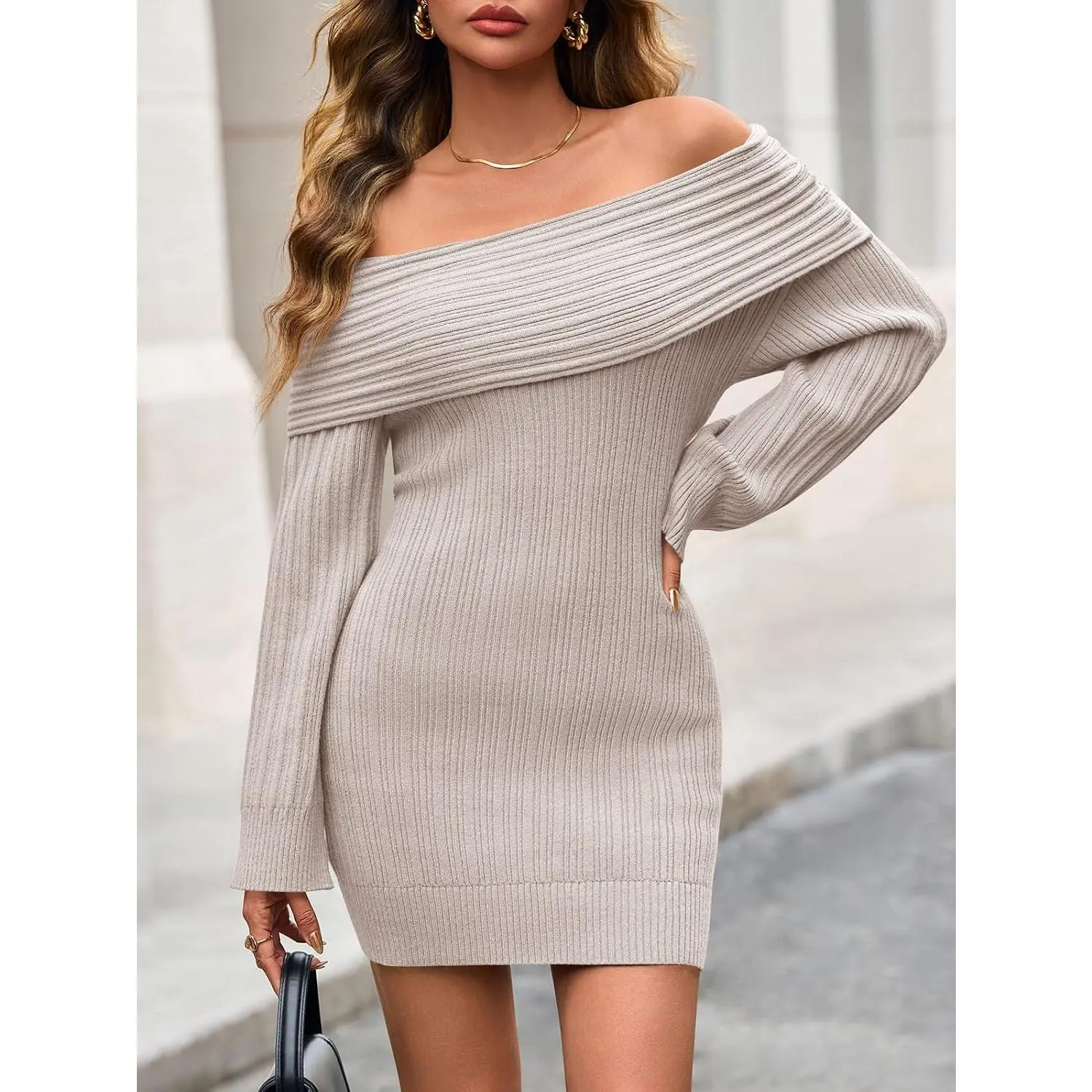 Womens Off The Shoulder Mini Sweater Dress Bodycon Long Sleeve Ribbed Knit Fall Casual Short Dresses - TikTok Shop Womens Off The Shoulder Mini Sweater Dress Bodycon Long Sleeve Ribbed Knit Fall Casual Short Dresses - TikTok Shop