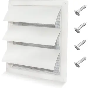 6'' Louvered Dryer Vent Cover 8" x 8" Outside Dimensions for Exterior Wall Vent Hood Outlet Airflow with 4 Screw for Easy Installation (White)