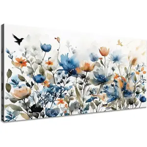Watercolors Floral Canvas Wall Art Prints for Home Decor Living Room Dining Room Bedroom Office Wall Decor Multicolored Flowers Canvas Artwork Size:20x40inch
