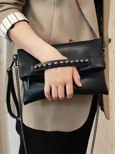 Women's PU Leather Beaded Clutch Bag, Foldable Evening Envelope Purse, Chain Crossbody Shoulder Bag, Elegant Handbag for Parties