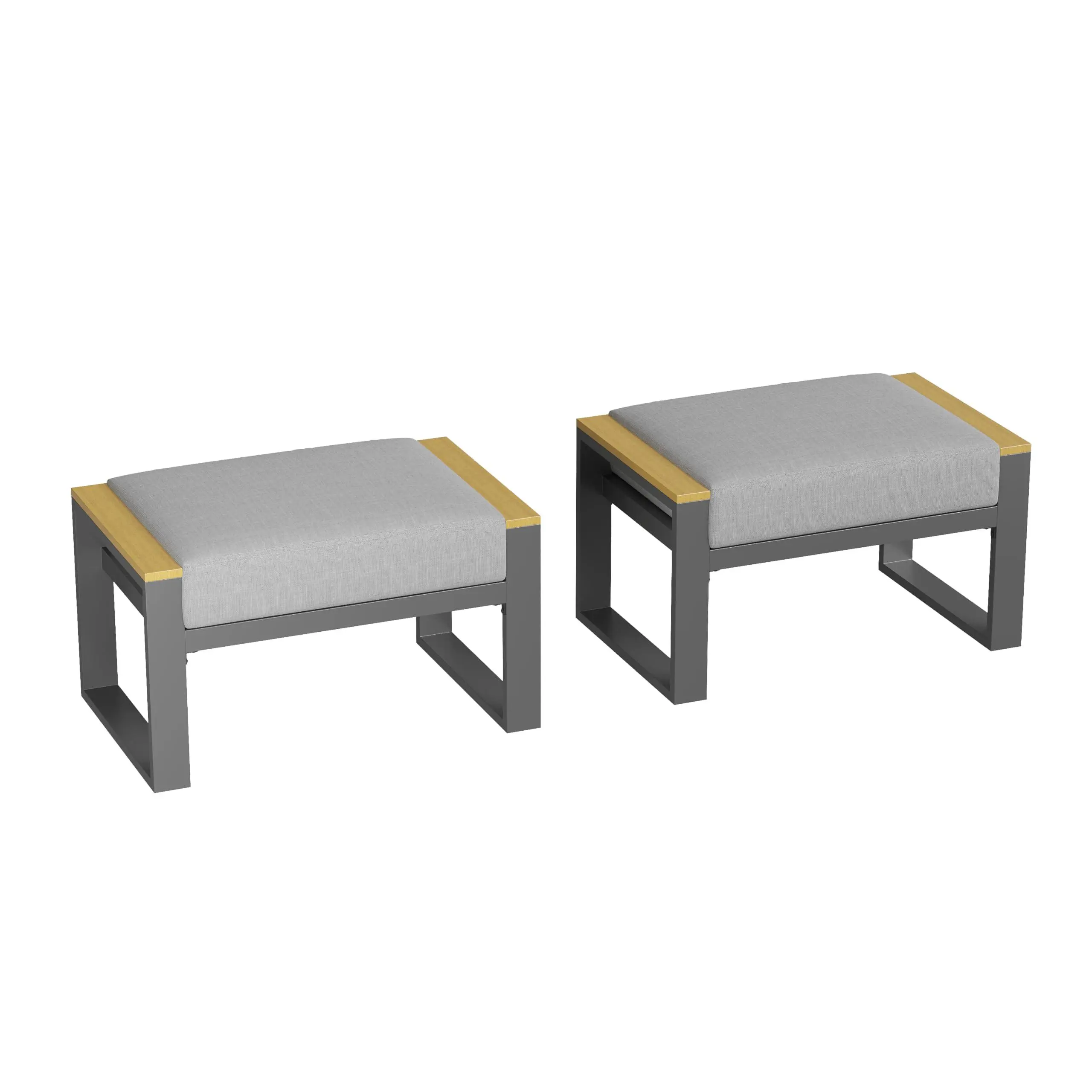 Outdoor 2 Pieces Aluminum Patio Ottoman, Outdoor Footstool with Seat Cushions, Small Metal Outdoor Chairs for Balcony, Garden, Deck, Backyard,Grey