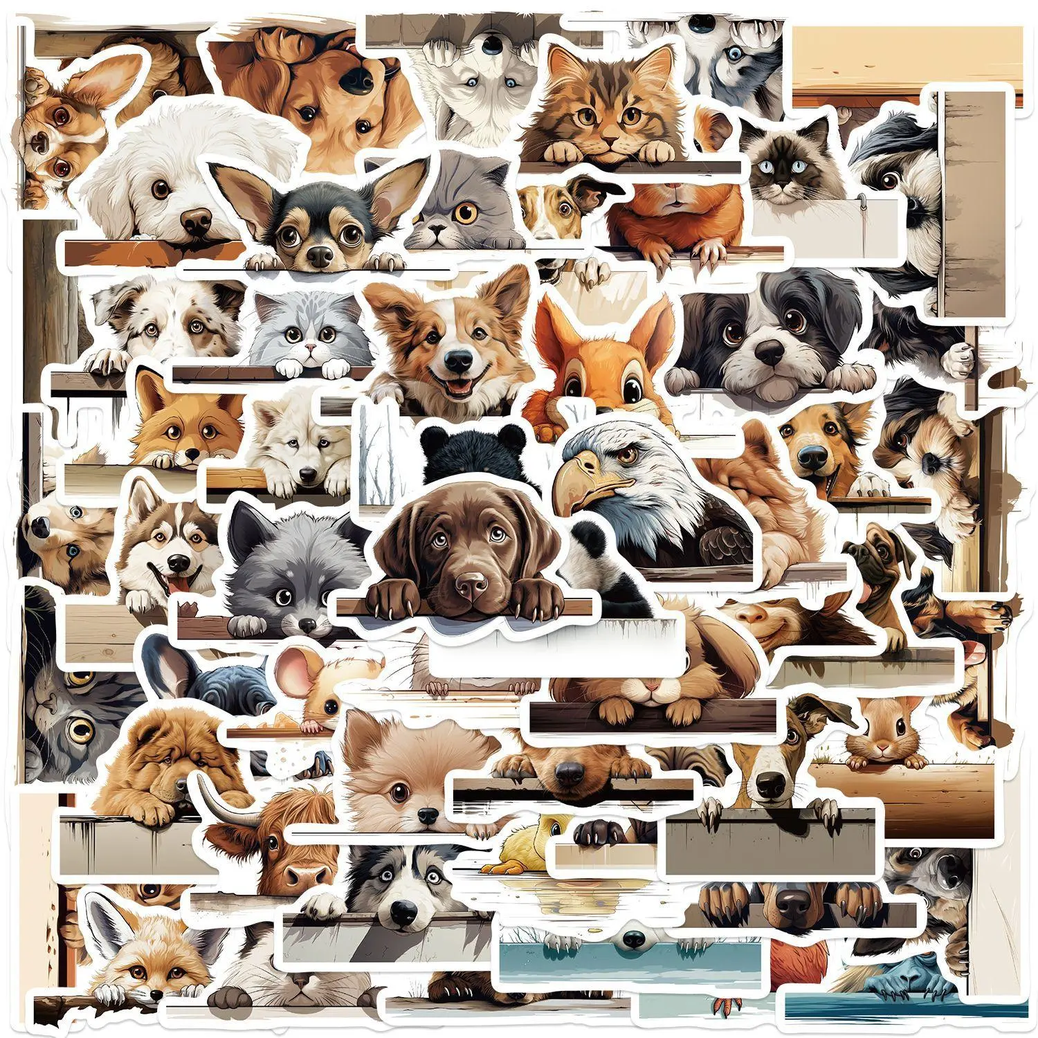 Animal Pattern Sticker, 60pcs/set Cute Cartoon Animal Decorative Sticker, DIY Decals for Water Bottle, Laptop, Phone Case, Scrapbooking, Journal Making, Ornaments