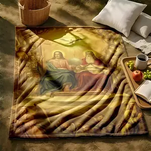 1 piece The Holy Trinity and the Manifestation of the Holy Spirit themed flannel blanket - Microfiber fluffy flannel sofa blanket, suitable for beds and sofas, modern design, all-season multi-purpose use, digitally printed pattern, 100% polyester