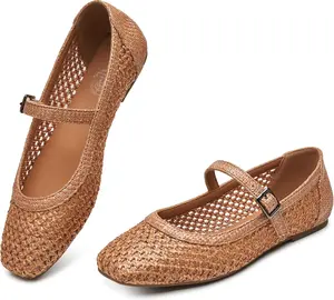 Mary Jane Shoes Women Woven Flats for Women Dressy Ballet Flats Squared Toe Mary Jane Flats Shoes