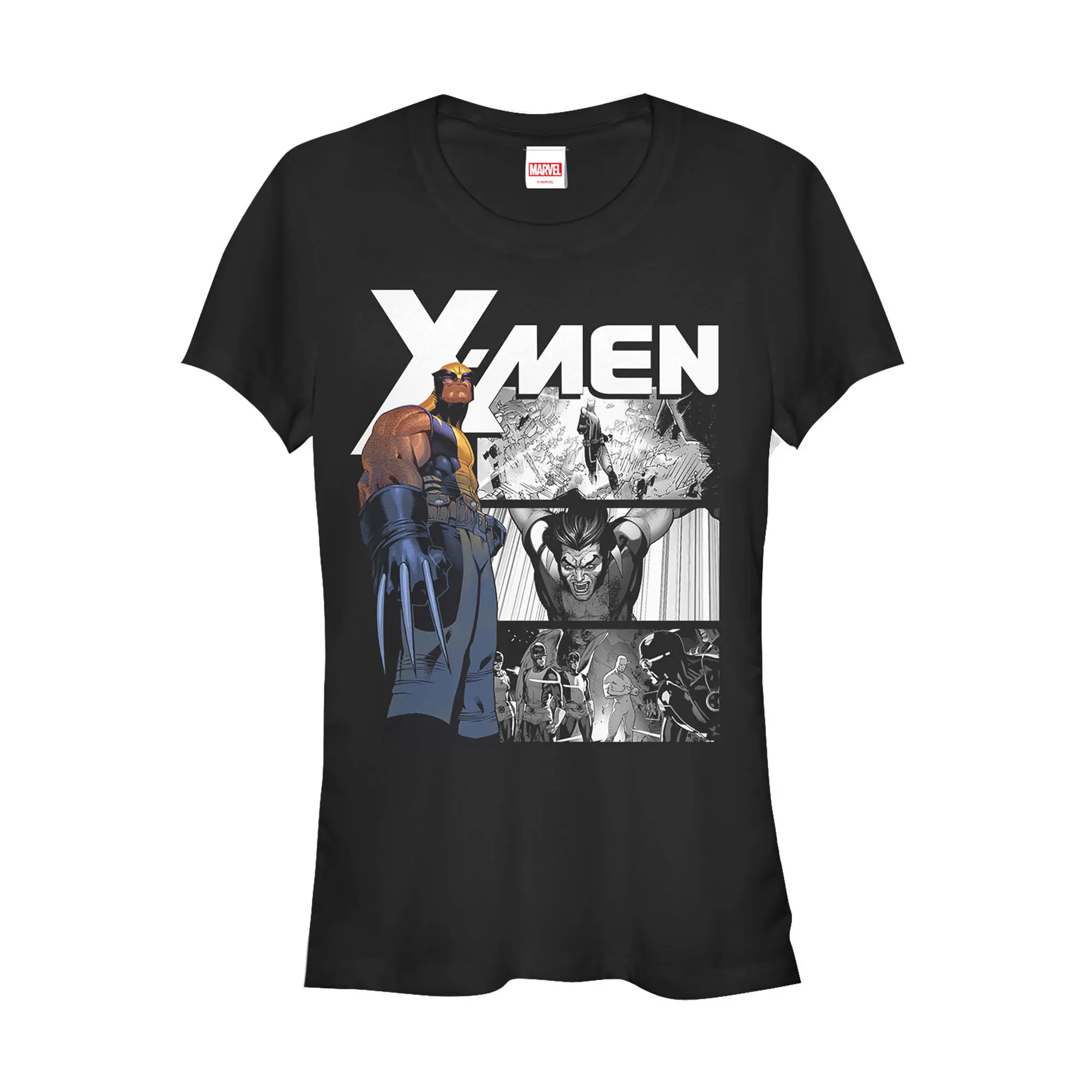 Juniors Womens Marvel X-Men Wolverine Panels T-Shirt