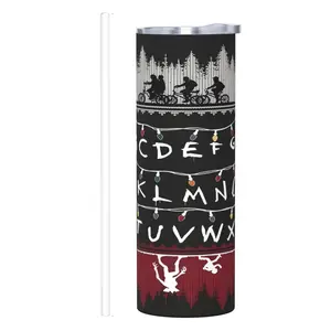 20oz Insulated Stainless Steel Tumbler with Lid, 《Stranger Things》 Design Travel Cup, Double-Wall Vacuum Insulated Drinkware, 304 Stainless Steel, with Lid for Hot/Cold Beverages, for Home & Outdoor Use, Perfect Gift for Stranger Things Lovers