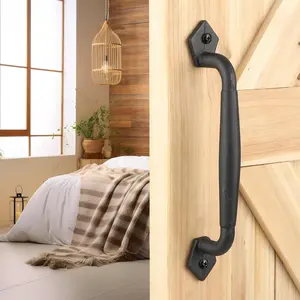 10 Inch Rustic Barn Door Handles, Heavy Duty Large Design Barn Door Pull, for DIY Sliding Barn Door, Gate, Shed, Garage | Round Solid Metal Material, Matte Black
