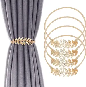 4 Pack Curtain Tiebacks Aluminum Alloy Spring Design Curtain Holdback Leaf Carving Design Curtain Ties for Drapes Curtain Ties Backs Curtain Modern Style Curtain Holdback Decor