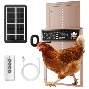 Automatic Chicken Coop Door Solar Powered, LCD Display Chicken Door with Timer & Light Sensor, 4 Modes Automatic Chicken Door Solar, Anti-Pinch & Weather Proof Coop Door with Remote Control