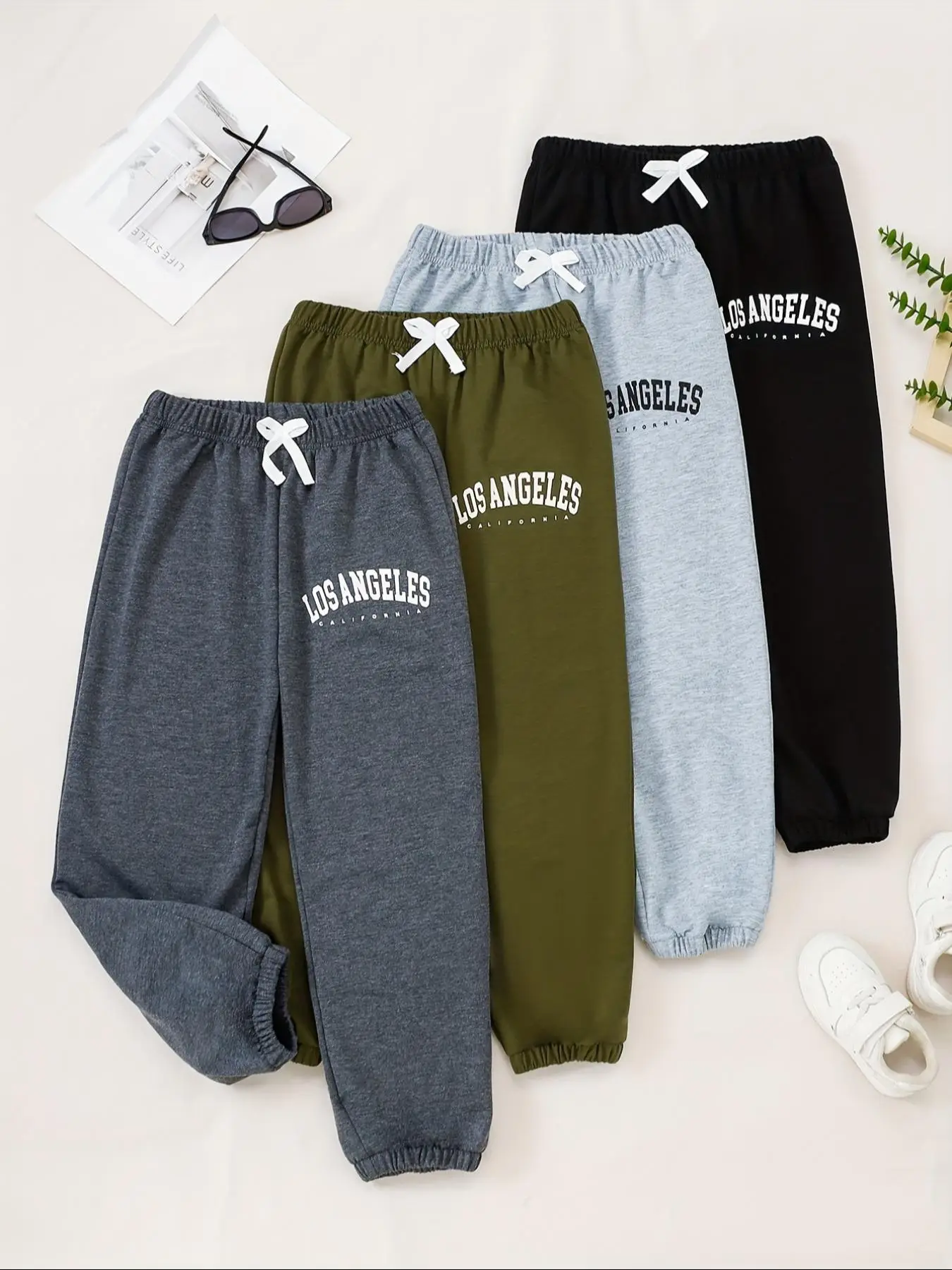 Boy's Letter Print Bow Decor Elastic Waist Sweatpants, Casual Comfy Jogger Pants for Daily Wear, Kids Bottoms for All Seasons, Kids Clothing