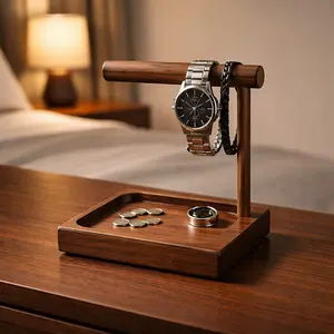 Walnut Men’s Valet Tray and Watch Stand, handmade wood organizer, nightstand catchall, bracelet holder, unique gift for him