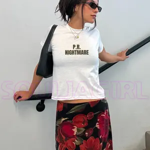 P.R. Nightmare Baby Tee - Y2K Slogan Tee, 90s Aesthetic, Women's Fitted Graphic T-Shirt, Vintage Style, Cropped Tee