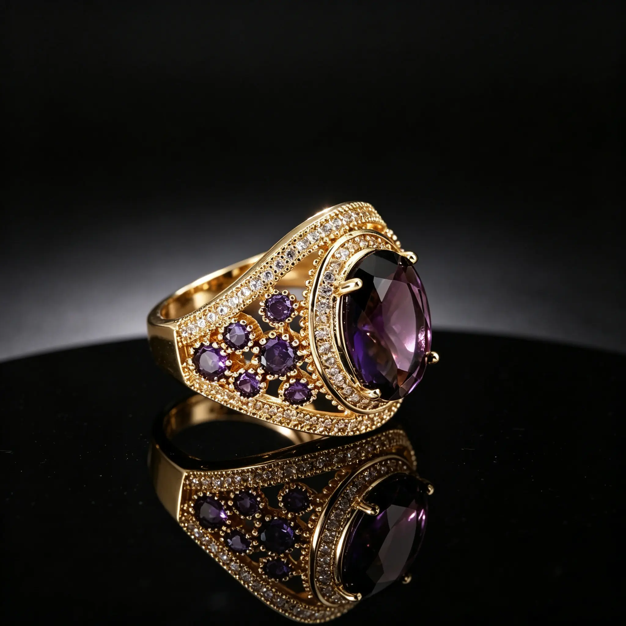 Women's Retro Purple Synthetic Zircon Cocktail Ring - Oval Declaration Ring with Paving Decoration, Elegant Party & Wedding Gift