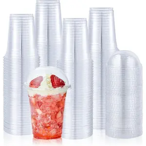 [100 Sets 12 oz Clear Plastic Cups With Dome Lids, Disposable Plastic Drinking Cups, 12 oz Parfait Cups for Ice Coffee, Smoothie, Bubble Boba