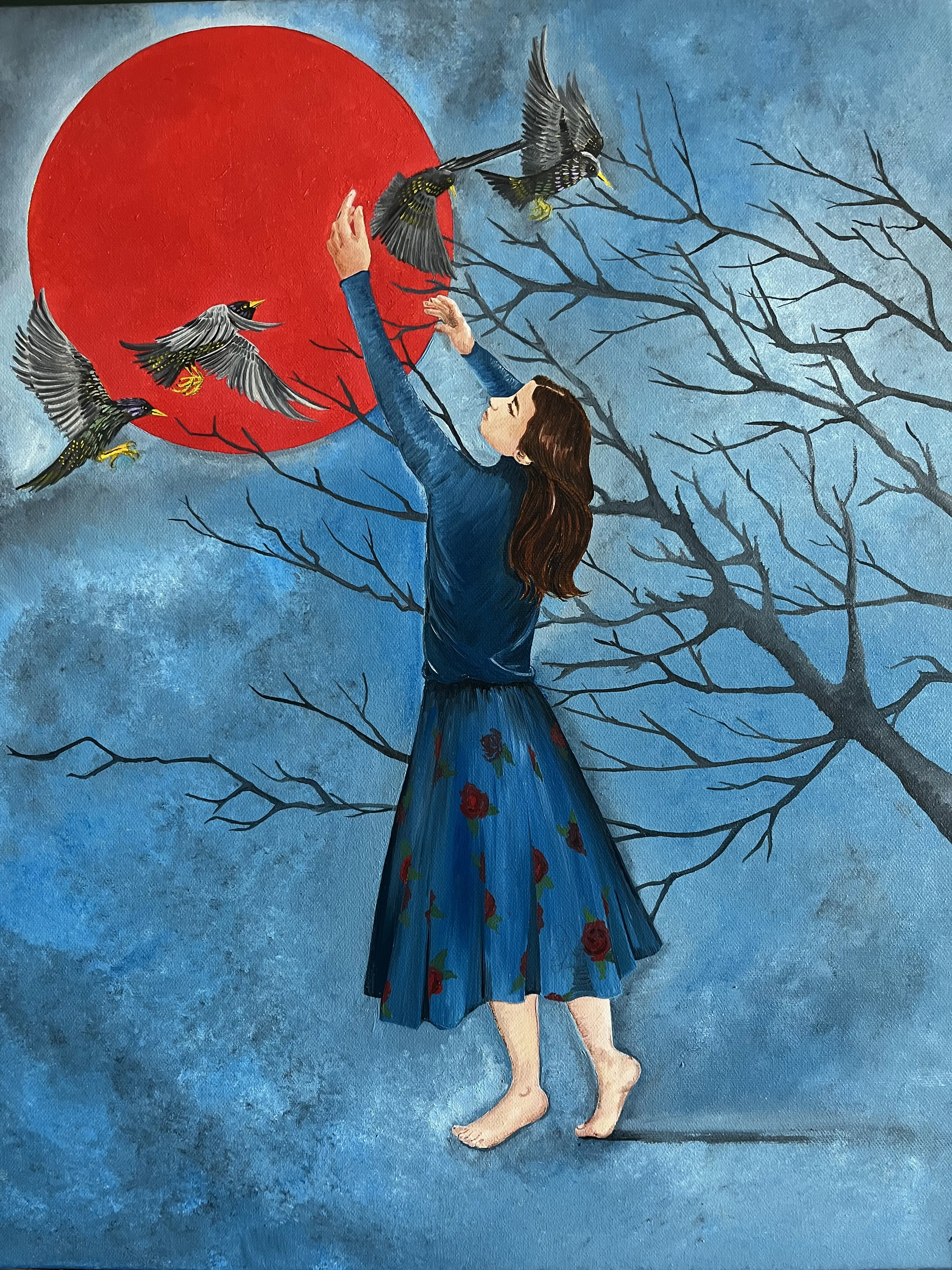 11x14 inch Art Print, Blood Moon, Art Print, Wall Art, Woman, Moon, Red, Blue