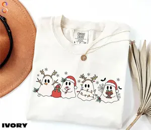 Comfort Colors Cute Ghost Christmas Tee, Merry Christmas Shirt, Funny Holiday Outfits, Ghost Santa Tee, Gift for Christmas