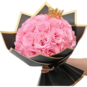 Pink Glitter Roses Bouquet, DIY   Bouquet, Everlasting Shiny Artificial Rose Bouquet for Valentine's Day, Anniversary, Engagement, Wedding, 24 Roses