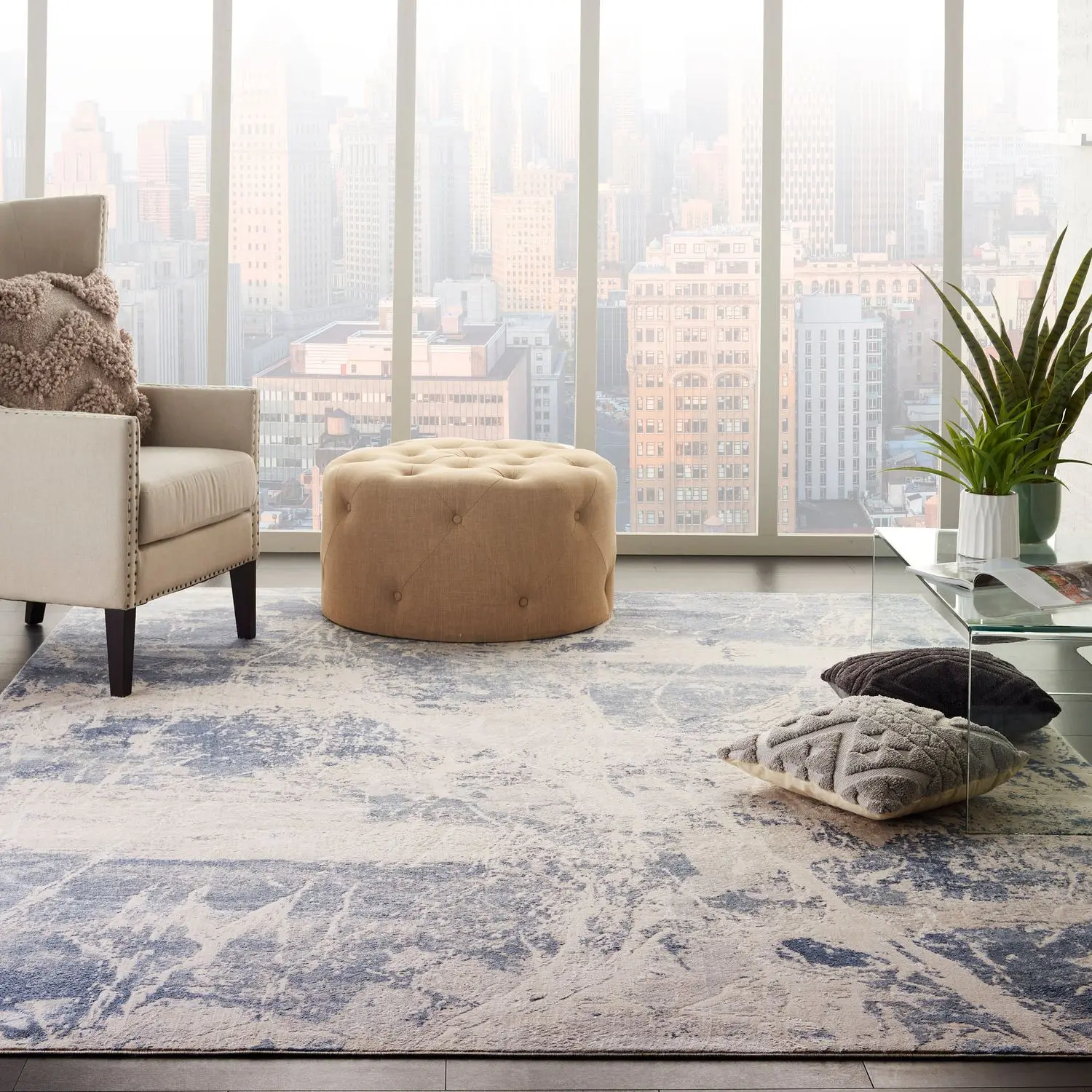 Nourison Sleek Textures Distressed Modern Abstract Rug - Indoor Use Carpet with Silky Sheen, Soft Pile, Watercolor Effect for Home Decor Household Textiles & Soft Furnishings