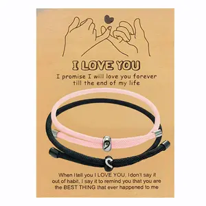 2Pcs Adjustable Rope Couples Bracelets,Unisex Street Trend Heart Charm Bracelets, Chic All-match Jewelry As Birthday Gift for Lovers, Boyfriend, Girlfriend, Soulmate, Husband