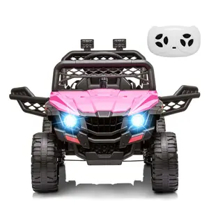 GARVEE 12V Rechargeable Battery-Powered Electric UTV Ride-On ATV for Toddlers - Parental Remote Control, 4 Wheels, Spring Suspension, LED Headlights, Pink, Built-in Music, USB Port, Detachable Trailer, Realistic UTV Design