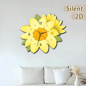 Large Sunflower Design Wall Clock, Battery Operated, Retro Style, Suitable for Home Decor, Office, Kitchen, Christmas Gift
