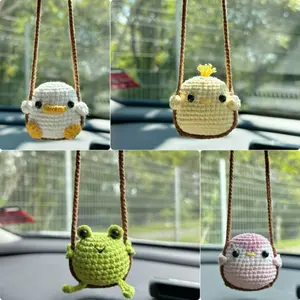 car supplies New Handmade Crochet Cute Three-dimensional Swing Small Animal Car Accessories Women Charm Bag Decoration Pendant Rearview Mirror Charm Decoration Indoor Decor Holiday Gift