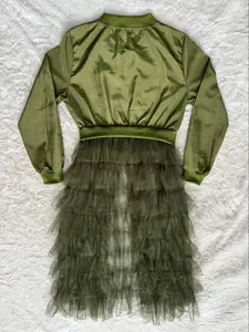 Women Solid Contrast Mesh Coat Jacket 2026 Fashion Chic Casual Layered Ruffle Hem Long Sleeves Zip Up Longline Outerwear Daily Winter Spring Fall Womenswear