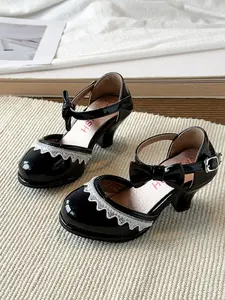 Girls' Elegant Stylish PU Mary Jane Shoes, Solid Color Rubber Sole, Less Than Ankle Height, All Seasons, New 2026 Design, Princess High Heel, Classy, Mary Jane Style, Fashion Shoes