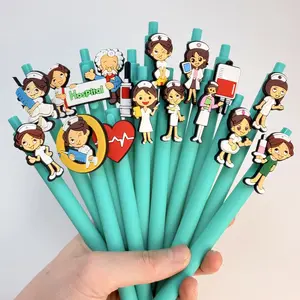 30/50Pcs medical theme cartoon press gender-neutral pen, doctor and nurse silicone patch styling signature pen, hospital office writing exclusive office gift ballpoint pen (15/25 pens + 15/25 refills)