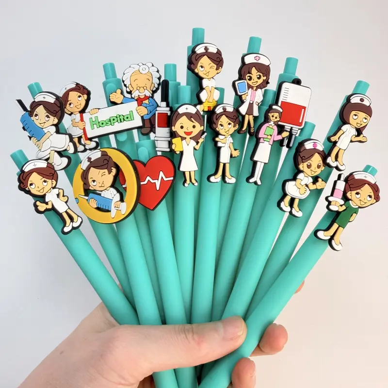 30/50Pcs medical theme cartoon press gender-neutral pen, doctor and nurse silicone patch styling signature pen, hospital office writing exclusive office gift ballpoint pen (15/25 pens + 15/25 refills) Office Supplies