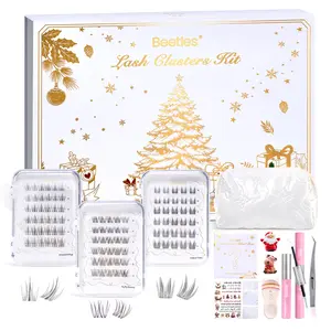 Beetles Christmas Lash Clusters Kit – DIY Eyelash Clusters Gift Set with Bond & Seal, Remover, Stickers & Makeup Bag, 3 Styles and 1 Random Holiday Style Lashes Beginner-Friendly Gift for Women