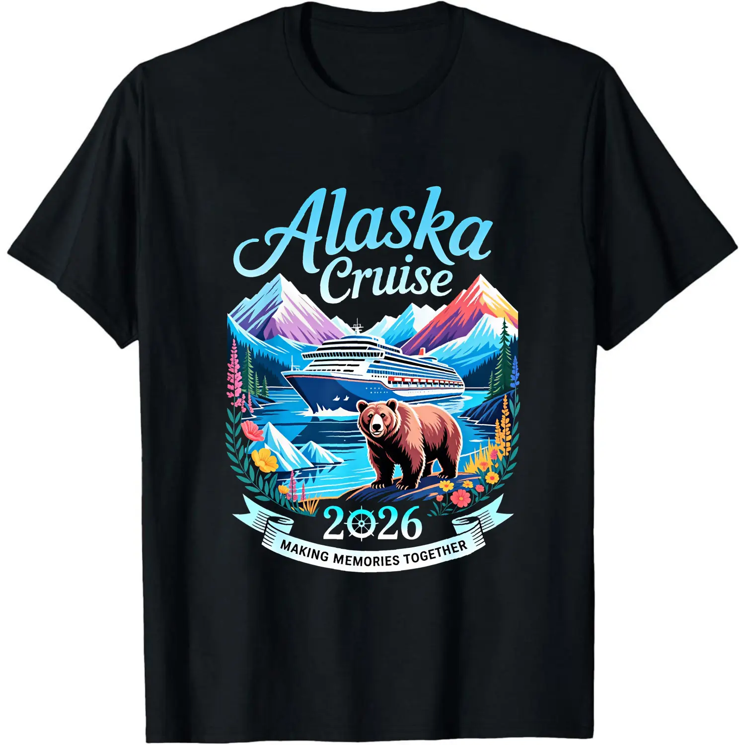 100% Cotton Alaska Cruise Bear Mountains Ship Water T-Shirt Women Men Unisex Clothing Streetwear