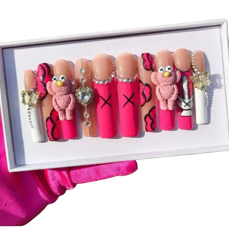 Glossé Luxe Press’d Nail Kits - Acrylic Gel Handmade Nail Art with Unique Designs and Decorative Elements 100% handmade gel acrylic Reusable Almond handmade nail press nails duck removable press-on
