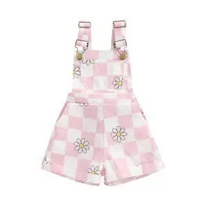 Kids Toddler Baby Girl Daisy Flower Print Overalls Shorts with Pocket Suspender Trousers Jumpsuit Shorts Cute Summer Clothing Outfits