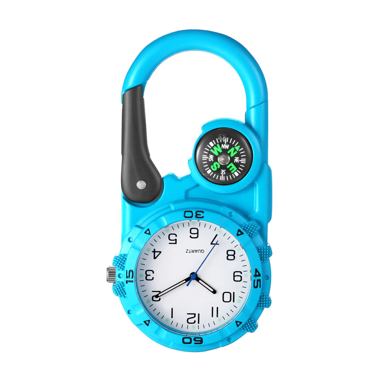 OIDEA Large Carabiner Clip-on Watch with Compass – Quartz Analog Clear Numeral Dial Outdoor Fob Watch Unisex