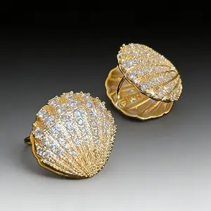 Shiny Shell Stud Earrings with Zirconia Accents - Elegant Dainty Jewelry for Women - Perfect Glamorous Accessory for Parties & Daily Wear | Trendy Gift Option