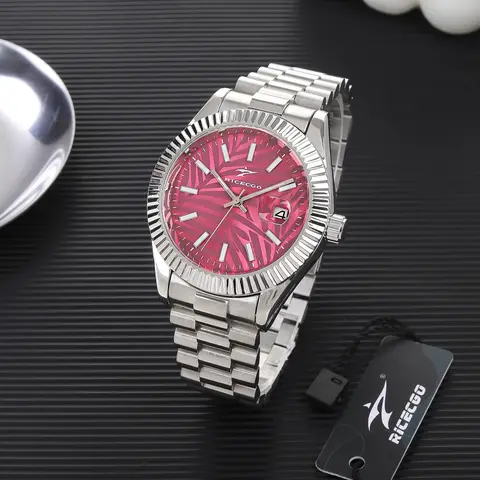 RICECGO Men's Quartz Analog Watch with 42mm Dial, Stainless Steel Strap and Date Display, Ideal for Daily Wear and Gifts, Quartz Analog Wristwatch, Analogue Quartz Watch