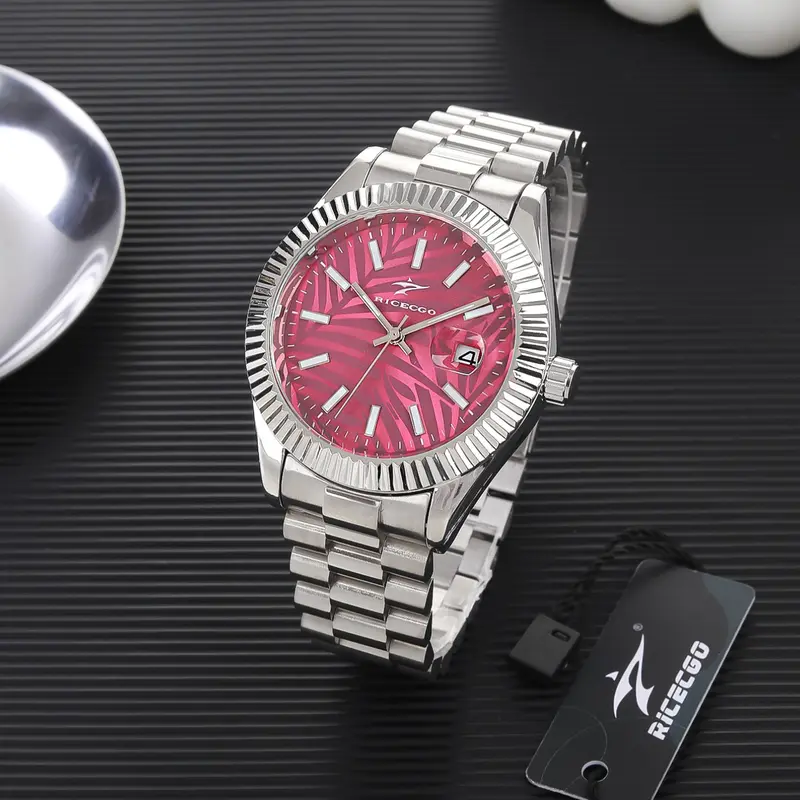 RICECGO Men's Quartz Analog Watch with 42mm Dial, Stainless Steel Strap and Date Display, Ideal for Daily Wear and Gifts, Quartz Analog Wristwatch, Analogue Quartz Watch
